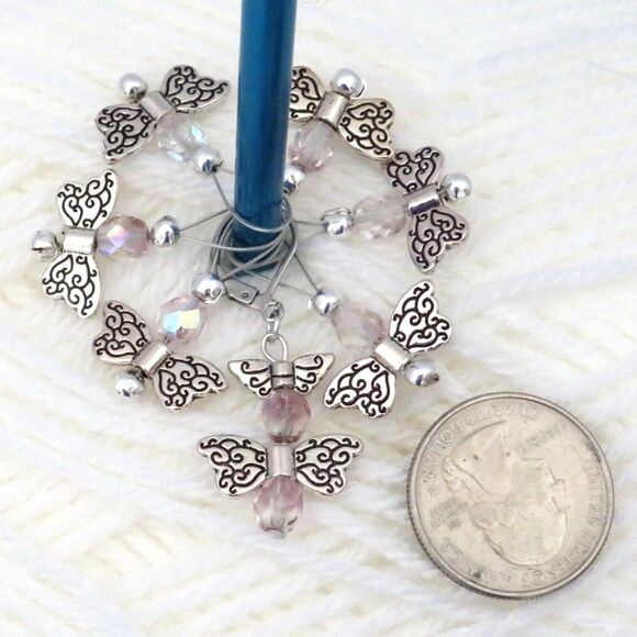 Butterfly Stitch Markers, Silver Toned, Handmade, For Knitting or Crochet Tools - Picture 4 of 6